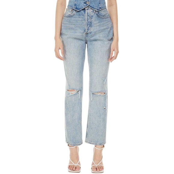 Aritzia Denim Forum Light Blue Distressed High Rise Loose Jeans | Size 26/29L - Picture 2 of 16